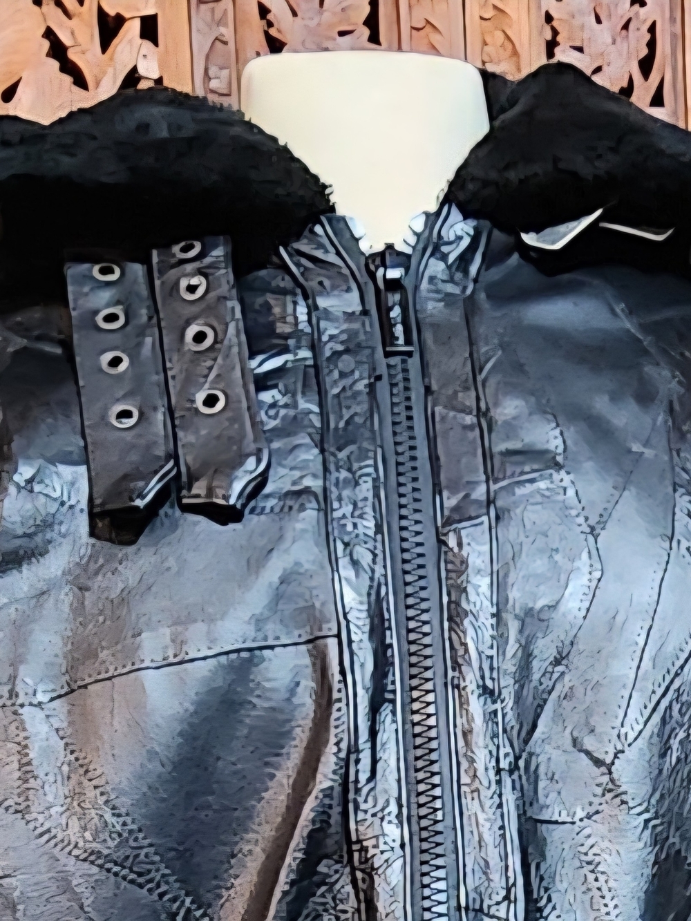 Vintage Legacy Black Genuine Leather Patchwork Coat Fully Lined With Faux Fur